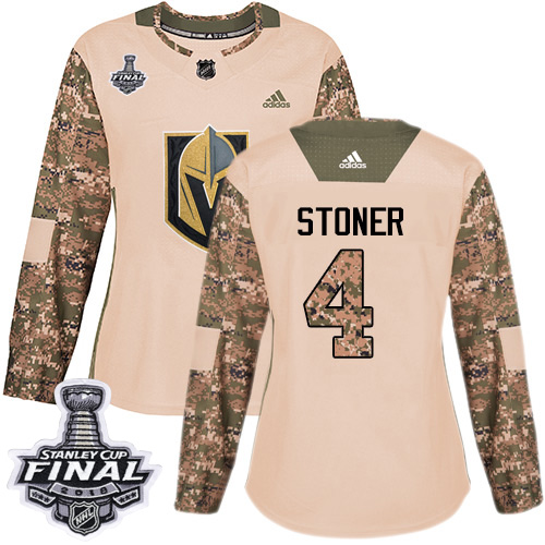 Adidas Golden Knights #4 Clayton Stoner Camo Authentic Veterans Day 2018 Stanley Cup Final Women's Stitched NHL Jersey - Click Image to Close